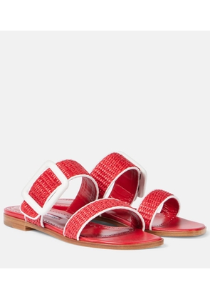 Manolo Blahnik Tituba leather-trimmed raffia sandals