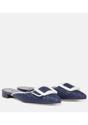 Manolo Blahnik Maysale leather-trimmed raffia mules