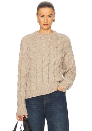 Jenni Kayne Cable Serena Crewneck Sweater in Oatmeal - Taupe. Size L (also in ).