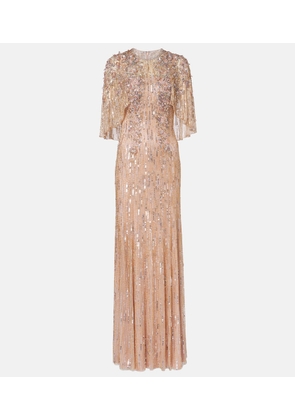 Jenny Packham Astra sequined caped gown