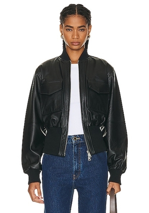 GRLFRND The Cropped Leather Bomber in Black - Black. Size XS (also in ).