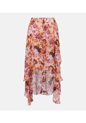 Chloe Asymmetric floral silk midi skirt