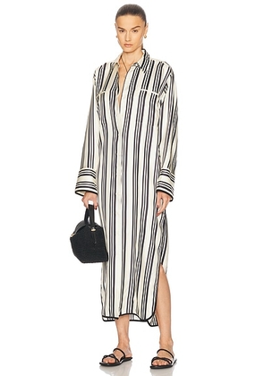 HEIRLOME Viviana Stripe Shirt Dress in Cream & Black - Black,White. Size L (also in M, S, XS).