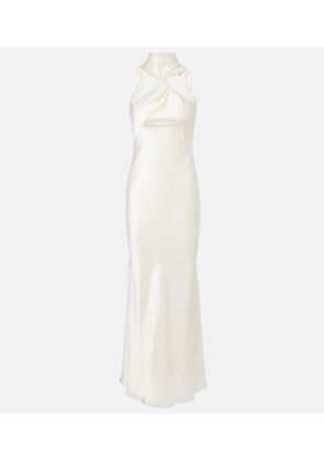 The Attico Gathered halterneck satin gown