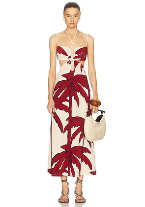 Johanna Ortiz Cory Reefs Ankle Dress in Salty Palms  Ecru  & Red - Red. Size L (also in ).