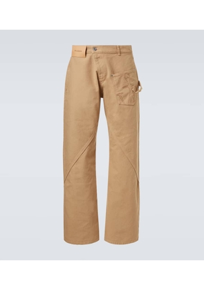 JW Anderson Twisted embroidered cotton wide-leg pants