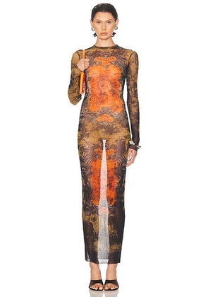 Jean Paul Gaultier Médaillon Long Dress in Black  Khaki  & Orange - Orange,Army. Size M (also in S).