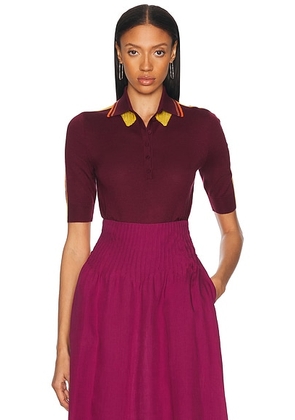 Gabriela Hearst Wendelyn Polo Top in Merlot Multi - Wine. Size L (also in M, S).