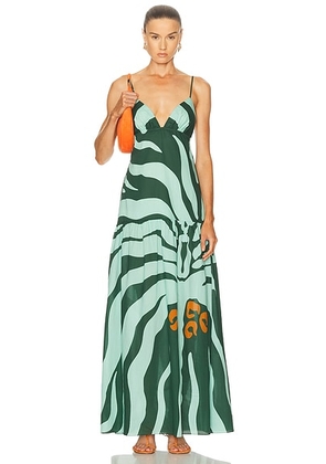 Johanna Ortiz Zea Palm Maxi Dress in Dark Green & Mint - Mint,Teal. Size 0 (also in 2, 6, 8).