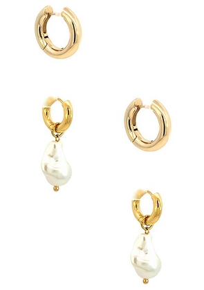 Jordan Road Bianca Hoop And Lou Hoop Earring Set in 14k Gold Plated Brass & Fresh Water Pearl - Metallic Gold. Size all.