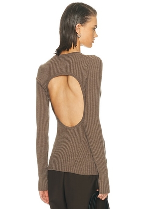 Helmut Lang Open Back Ribbed Top in Light Brown Melange - Taupe. Size L (also in S, M).