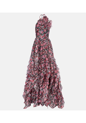 Carolina Herrera Floral halterneck ruffled gown