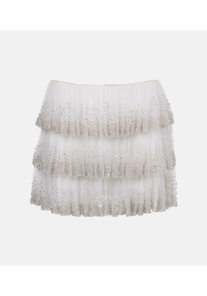Clio Peppiatt Evie beaded tiered tulle miniskirt