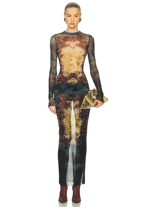 Jean Paul Gaultier Medaillon Printed Long Dress in Black  Vintage Blue  & Green - Slate,Cream. Size XS (also in ).