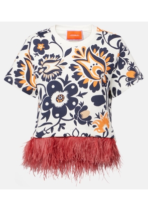 La DoubleJ La Scala feather-trimmed cotton top