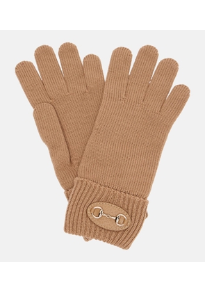 Gucci Horsebit ribbed-knit wool gloves