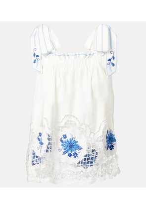 Farm Rio Jardin de Reve floral linen-blend top