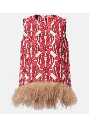 La DoubleJ La Scala feather-trimmed cotton top