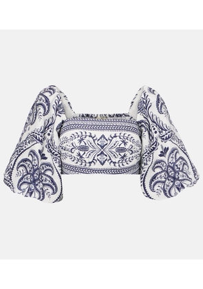 Farm Rio Tropical Cameo printed linen blouse