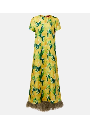 La DoubleJ Swing feather-trimmed silk maxi dress