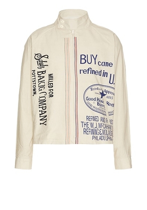 HARAGO Printed Zipper Cropped Jacket in Off White - Beige. Size L (also in M, S, XL/1X).