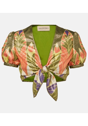 Valentino Printed silk-blend crop top