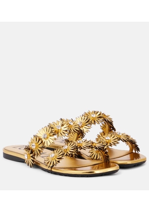 Loewe Petal Flower metallic leather sandals