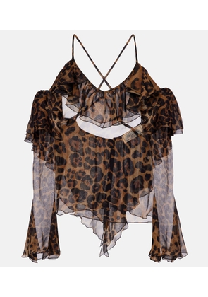 Blumarine Leopard-print draped silk top