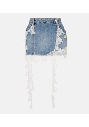 Blumarine Lace-trimmed denim miniskirt