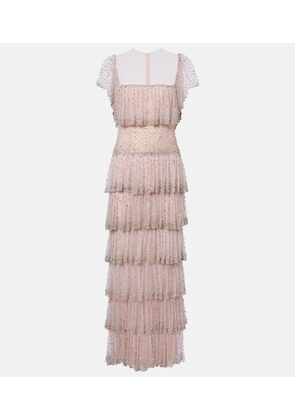 Costarellos Crystal-embellished tiered gown