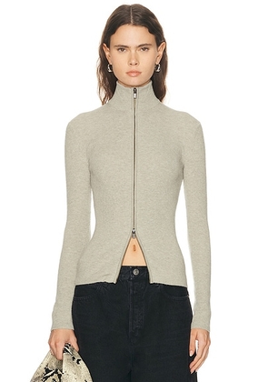 Fear of God ESSENTIALS Soft Rib 2-Way Zip-Up Jacket in Abbey Stone - Grey. Size L (also in XS, S, M).