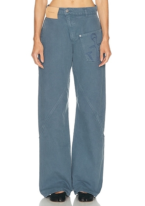 JW Anderson Twisted Workwear Trouser in Steel Blue - Slate. Size 26 (also in 24, 28).