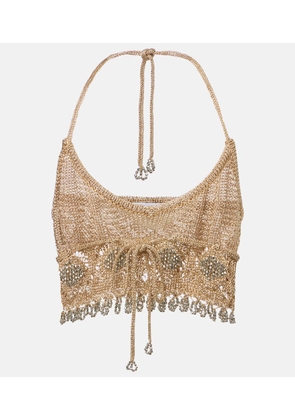 Rabanne Crochet embellished lame crop top