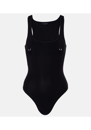 Mugler Embellished cotton-blend bodysuit