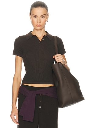 Guest In Residence Shrunken Polo Top in Burnt Cocoa - Chocolate. Size L (also in XS, M, XL).