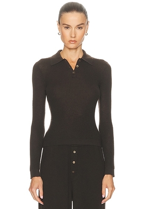 Guest In Residence Long Sleeve Shrunken Polo Top in Burnt Cocoa - Chocolate. Size M (also in XL).