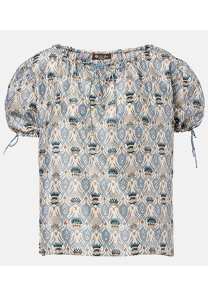 Loro Piana Rose printed puff-sleeve silk top