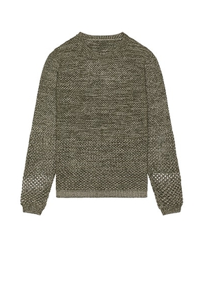 ISA BOULDER Solid Crochet Crewneck Sweater in Moss Grey - Grey. Size L (also in S, M, XL/1X).