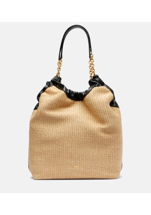 DeMellier Miami leather and raffia shoulder bag