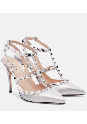 Valentino Garavani Rockstud 100 leather-trimmed glitter pumps