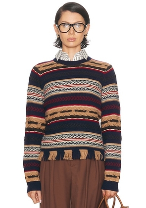 Guest In Residence Western Stripe Crew Sweater in Midnight Combo - Brown. Size L (also in XS, XL).