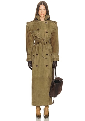Helsa Suede Trench Coat in Khaki Green - Green. Size M (also in S, XL, XS, XXS).