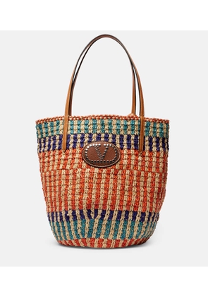 Valentino Garavani VLogo leather-trimmed raffia tote bag