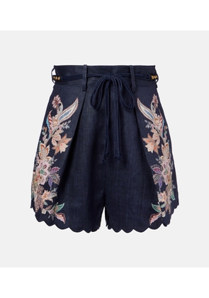 Zimmermann Rhiannon paisley embroidered linen shorts