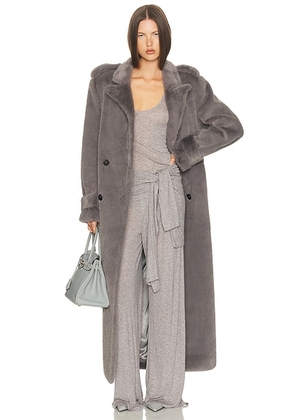 Helsa Faux Fur Long Trench in Smoke - Grey. Size S (also in ).