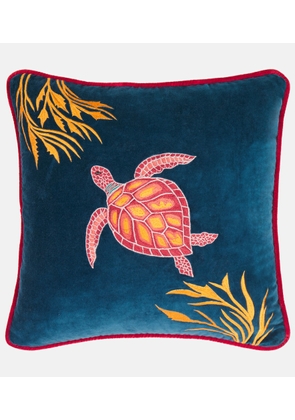 Les-Ottomans Tropical embroidered cotton velvet cushion