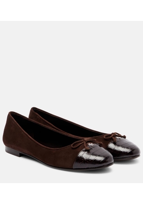 Tory Burch Cap Toe croc-effect suede ballet flats