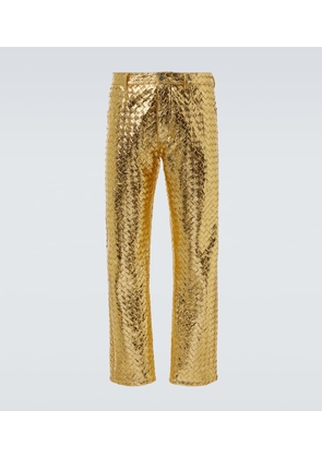Bottega Veneta Intrecciato metallic leather straight pants