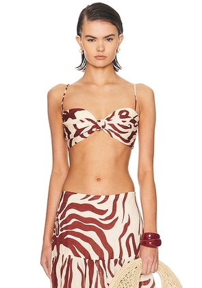 Johanna Ortiz Nudos Del Mar Top in Ecru & Wine - Burgundy,Cream. Size 0 (also in 2, 4, 6).