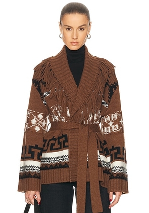 SIMKHAI Elwood Wrap Cardigan in Dark Chai Multi - Brown. Size L (also in ).